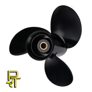 Black three-blade boat propeller with a central hub.