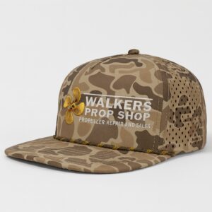Camo-patterned snapback hat with Walkers Prop Shop logo.